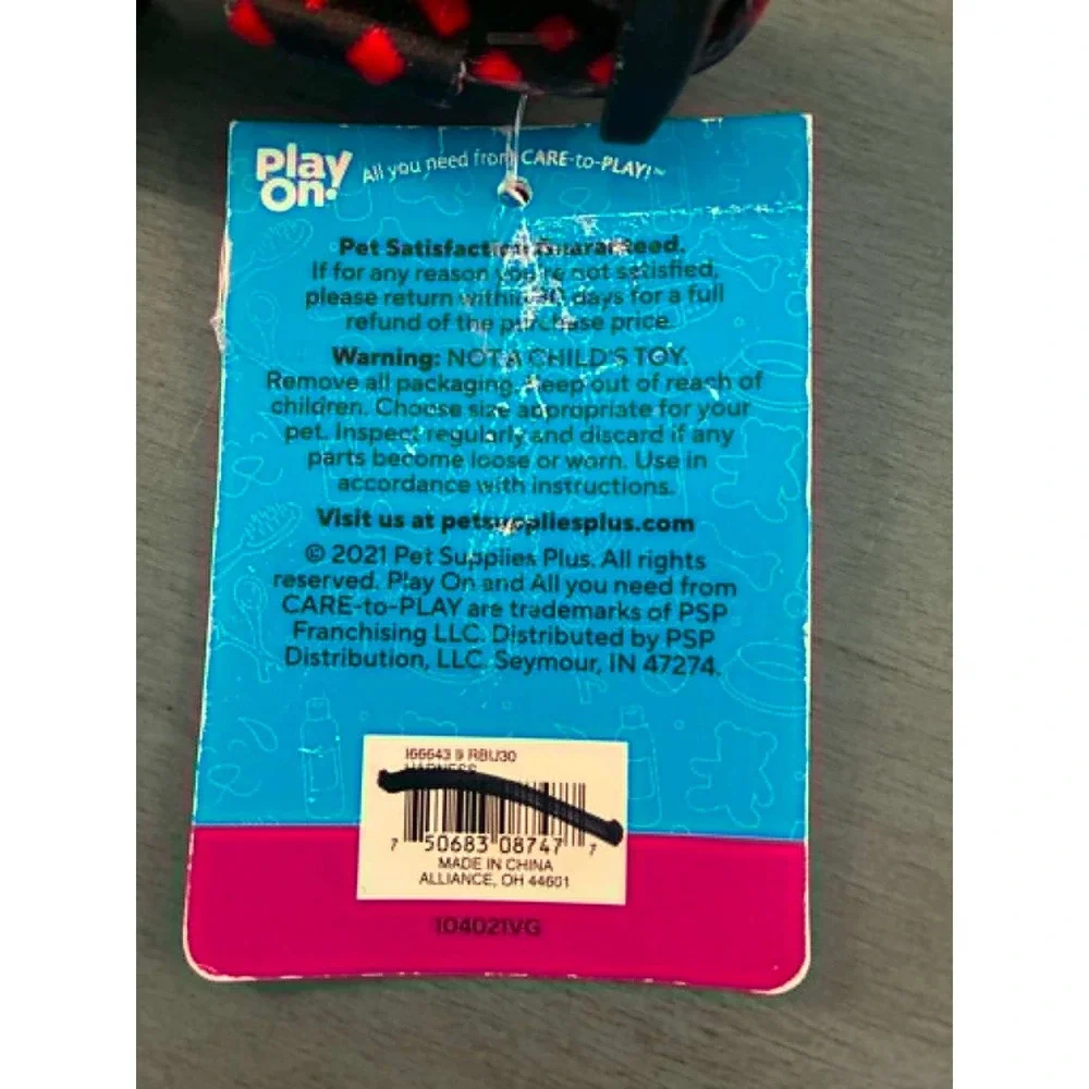 Play On! Dog Harness Medium Red Black NWT Diamond‎ Pattern Adjustable